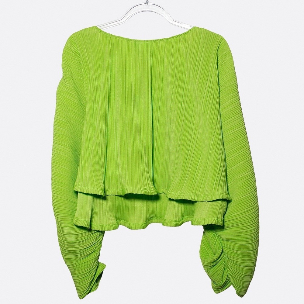 NWT Neon Plissé Avant-Garde Statement Top Plus Size 1X to 5X Designer Lime Green - Picture 3 of 7